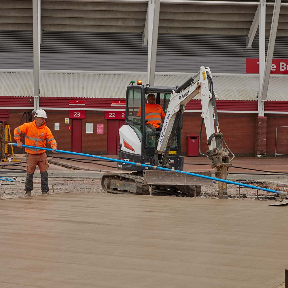 Civils and groundworks, finishing concrete foundations for commercial site at Bet365 Stadium, Stoke-on-Trent.
