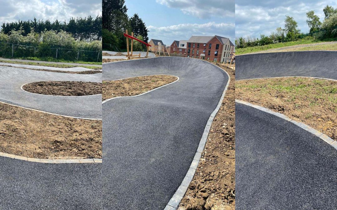 three areas of the finished Eagles Rest Pump Track by MAC Groundwork