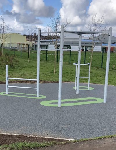 Outdoor Gym and Athletics Tracks Installations - MAC Groundwork Contractors Ltd Outdoor gym installation with metal bar frames and new surfacing.